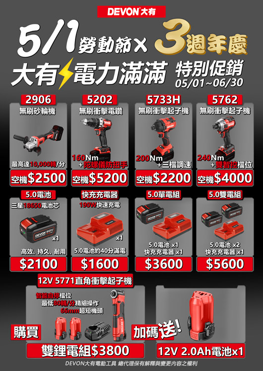 DEVON大有三週年,電力滿滿促銷活動