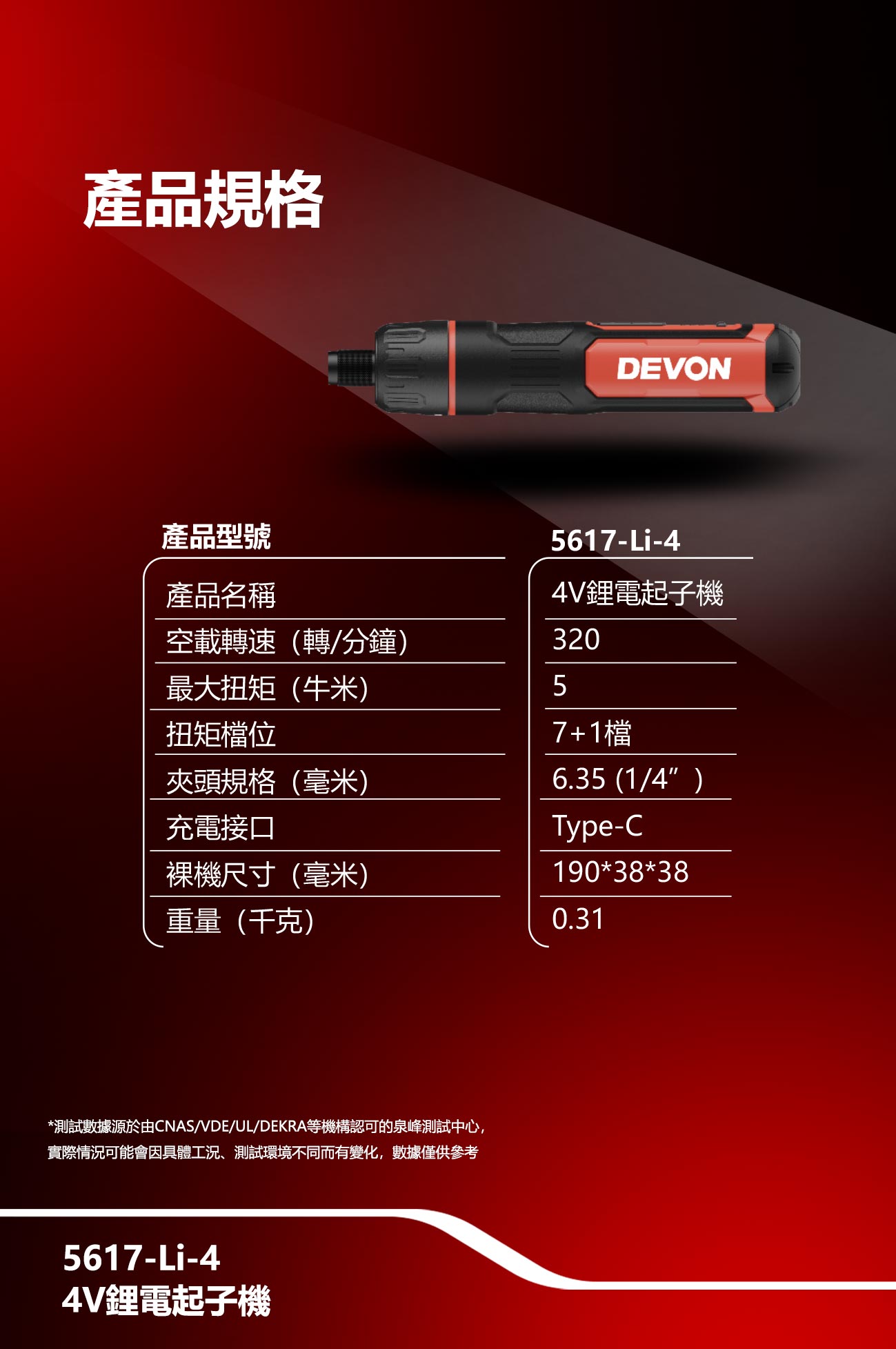 新品登場 5617-Li-4 4V充電起子機