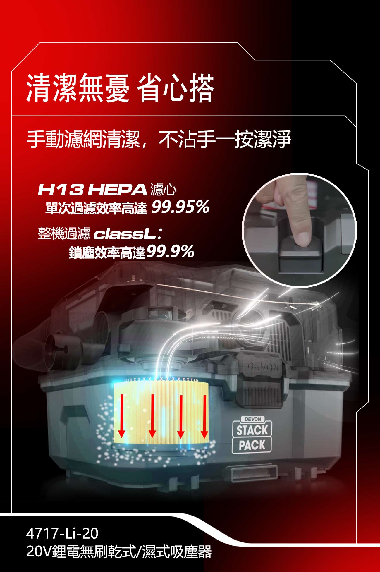 新品登場 4717-Li-20鋰電無刷乾式/濕式吸塵器