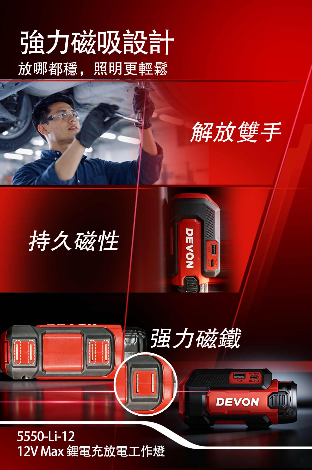 新品登場 5550-Li-12 鋰電充放電工作燈