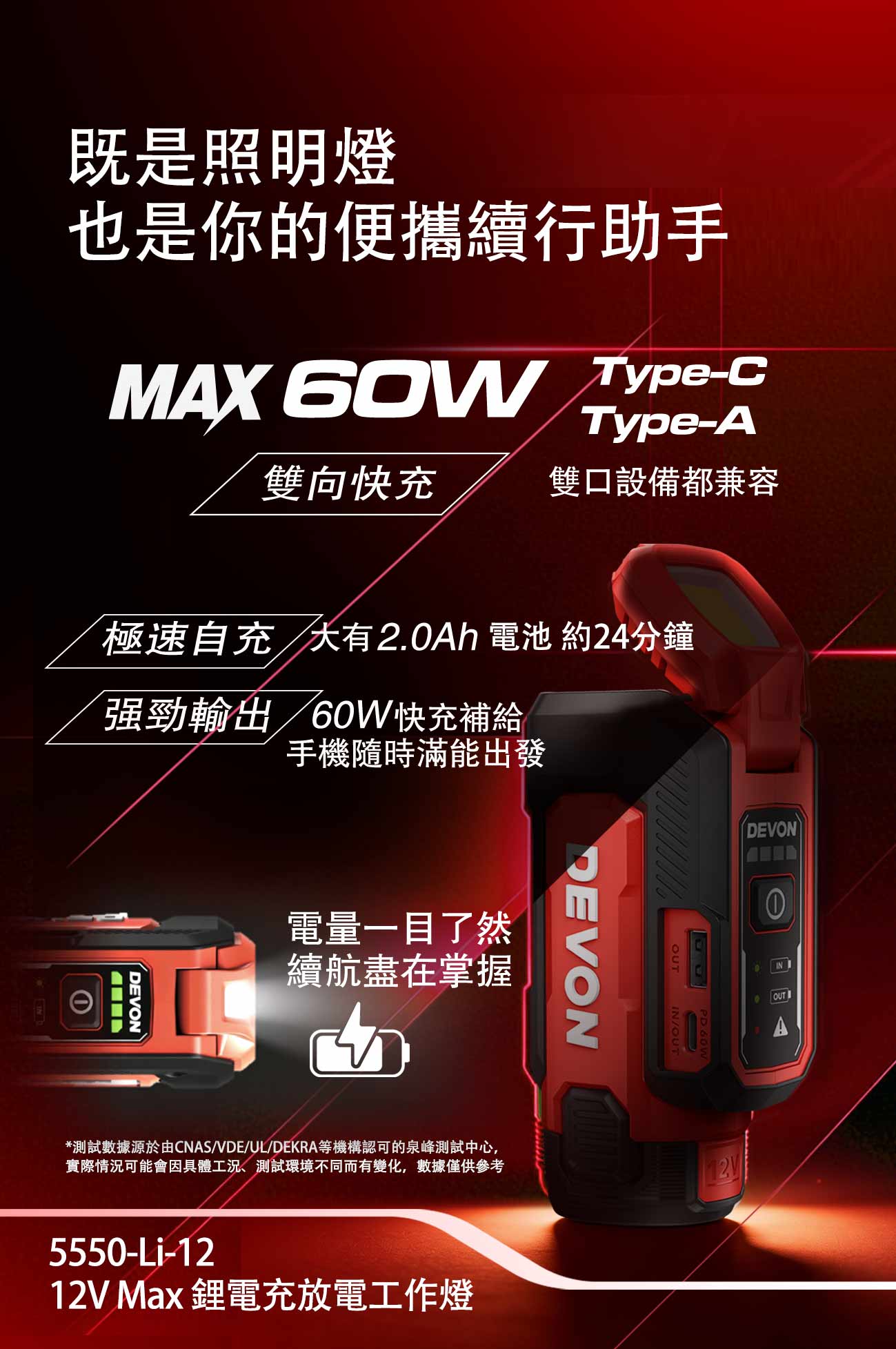 新品登場 5550-Li-12 鋰電充放電工作燈