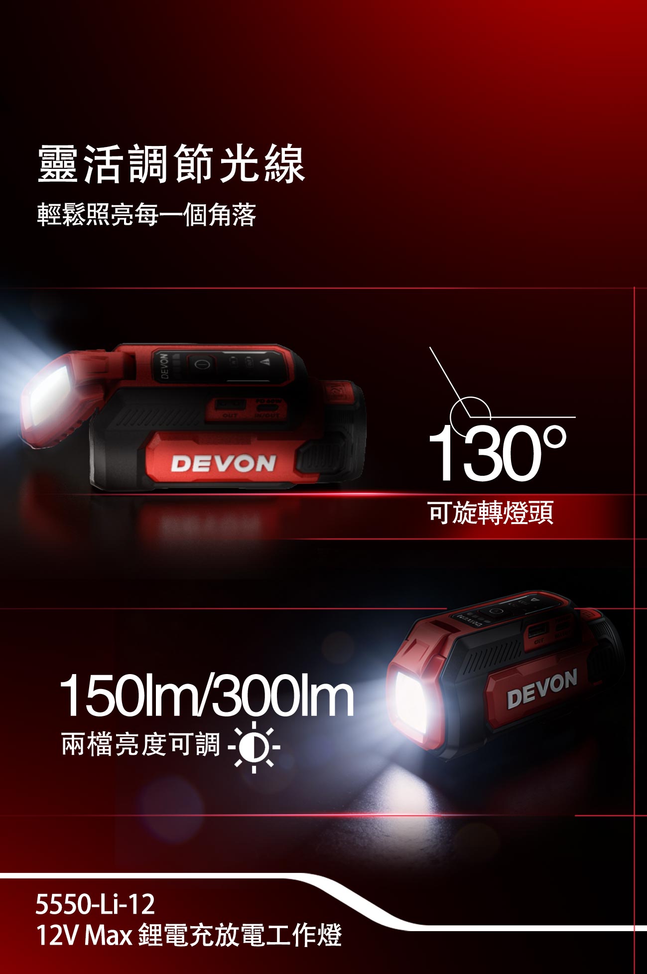 新品登場 5550-Li-12 鋰電充放電工作燈