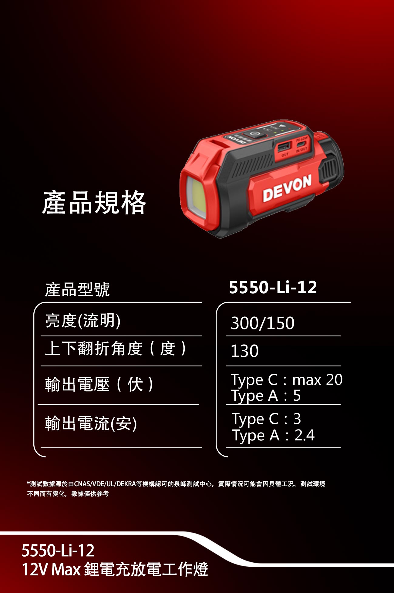 5550-Li-12 鋰電充放電工作燈