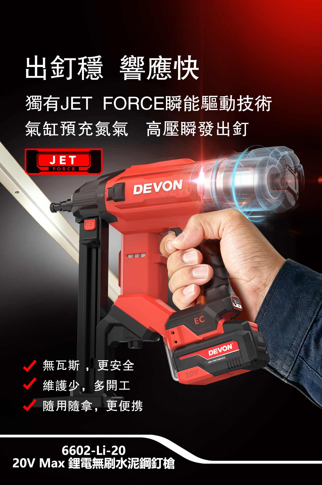 新品登場 6602-Li-20鋰電無刷水泥鋼釘槍
